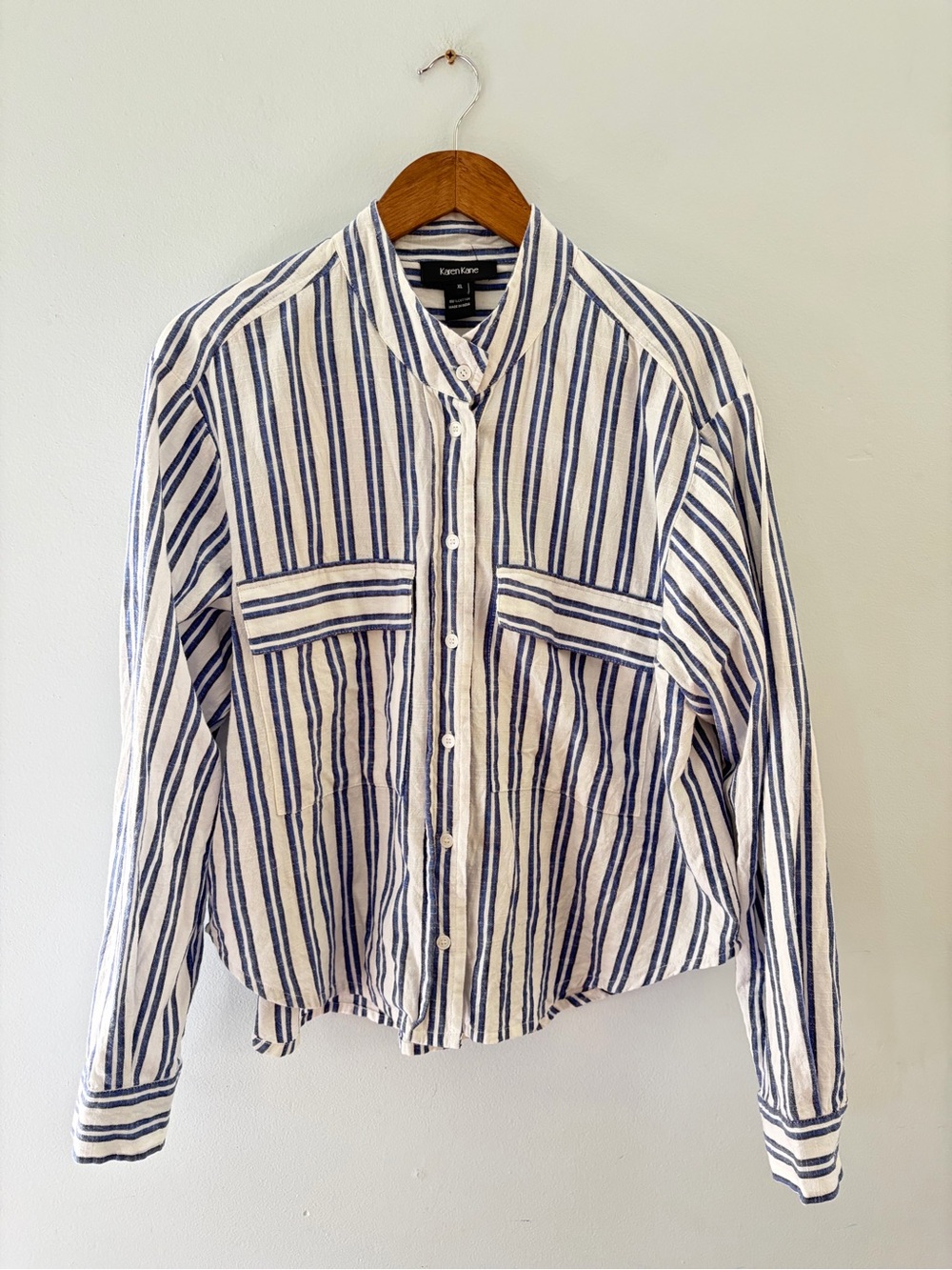 Karen Kane Cotton Striped Button Down Shirt - Picture 14 of 14